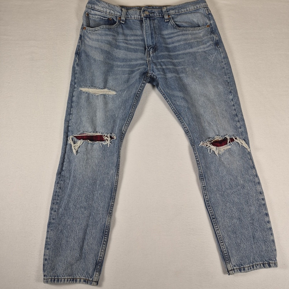 Levi 512 Plaid Flannel Men's Size 36x30 Blue Denim Slim Taper Fit Jeans Grunge